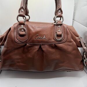 Coach Chocolate Brown Leather Satchel with Silver Hardware